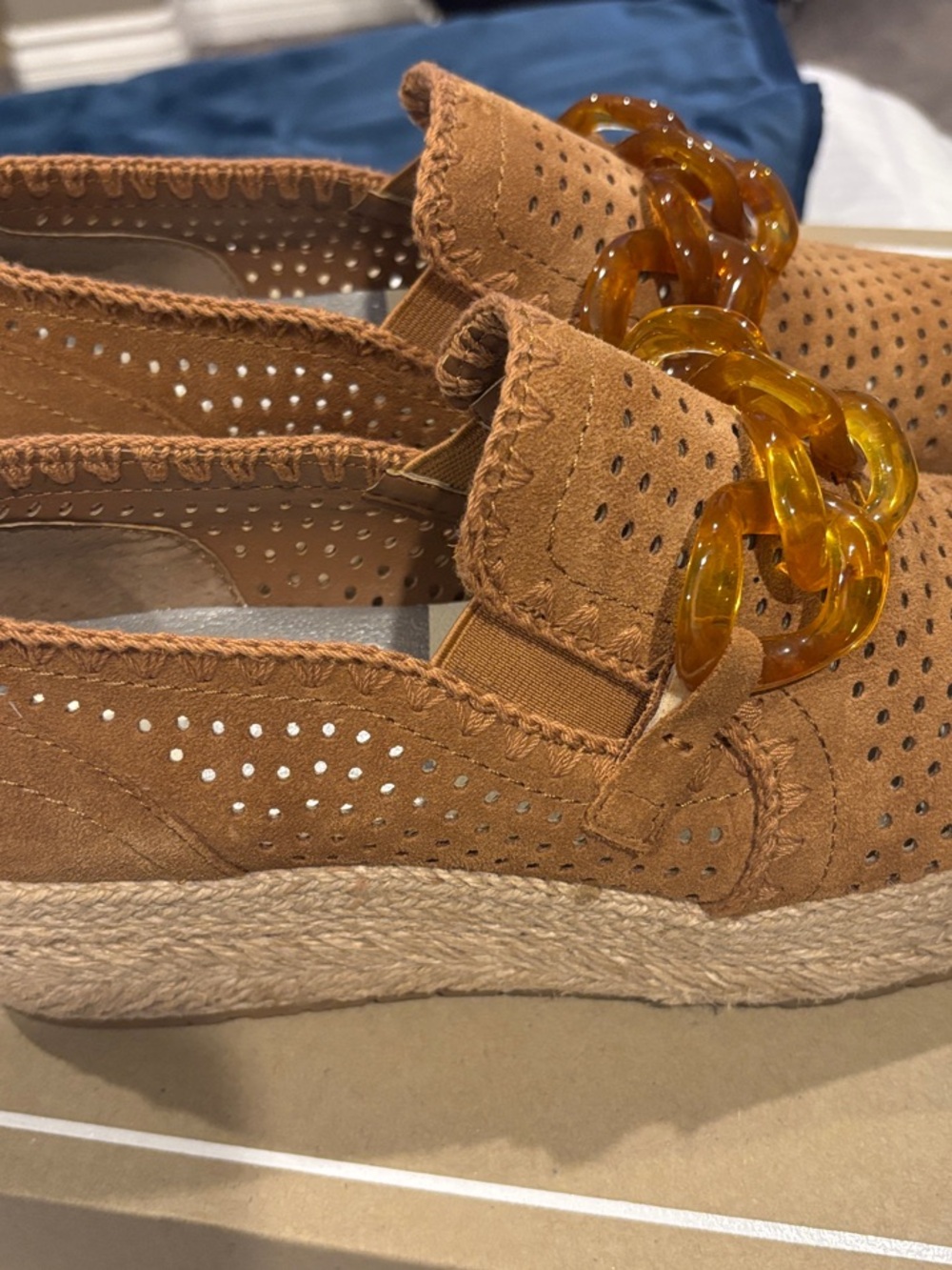 Dolce Vita Tan Suede Espadrille Loafer with Amber Chain - Picture 3 of 5
